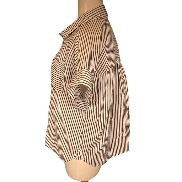 Casa Cabana Darcy Stripped Button Front Short Sleeve Size Medium White & Gray - Picture 4 of 10